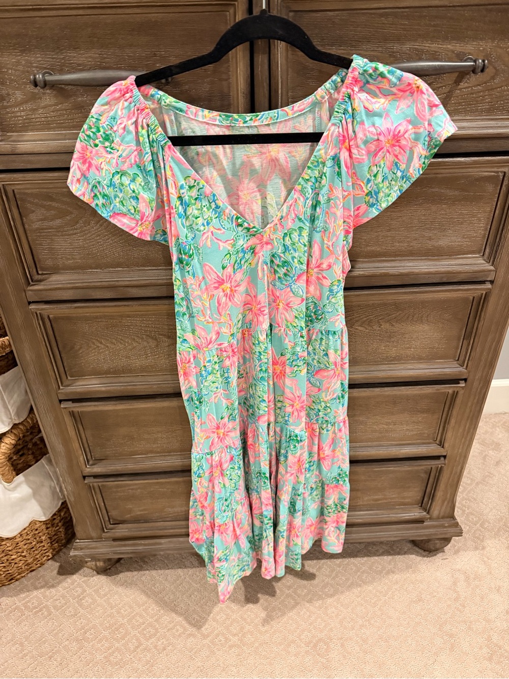 Lilly Pulitzer Mint Green Pink Floral Scoop-Neck Dress